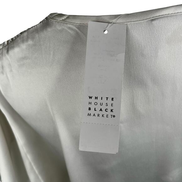 White House Black Market Flutter Sleeve V-Neck Top Ecru XL Satin New - Picture 9 of 12